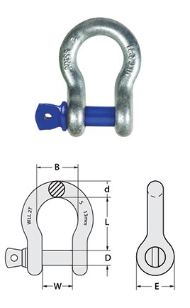 5/8" Galvanized Bow Shackle - Screw Pin Type For Lifting & Rigging | Forged Steel, 6,500 Lb Capacity